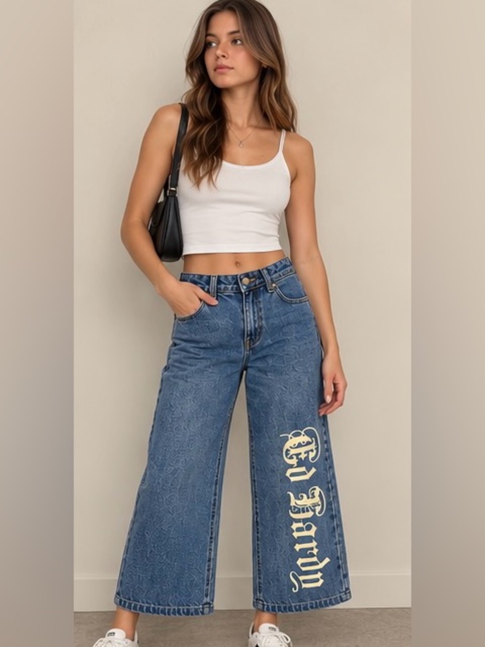 Wide Leg Blue Graphic Jeans - Unbranded